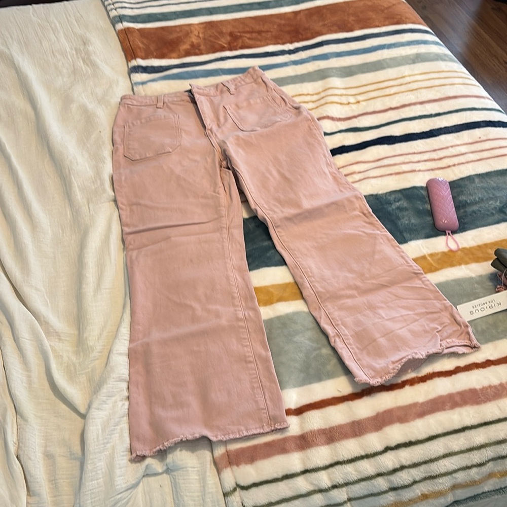 Pink cropped wide leg jeans